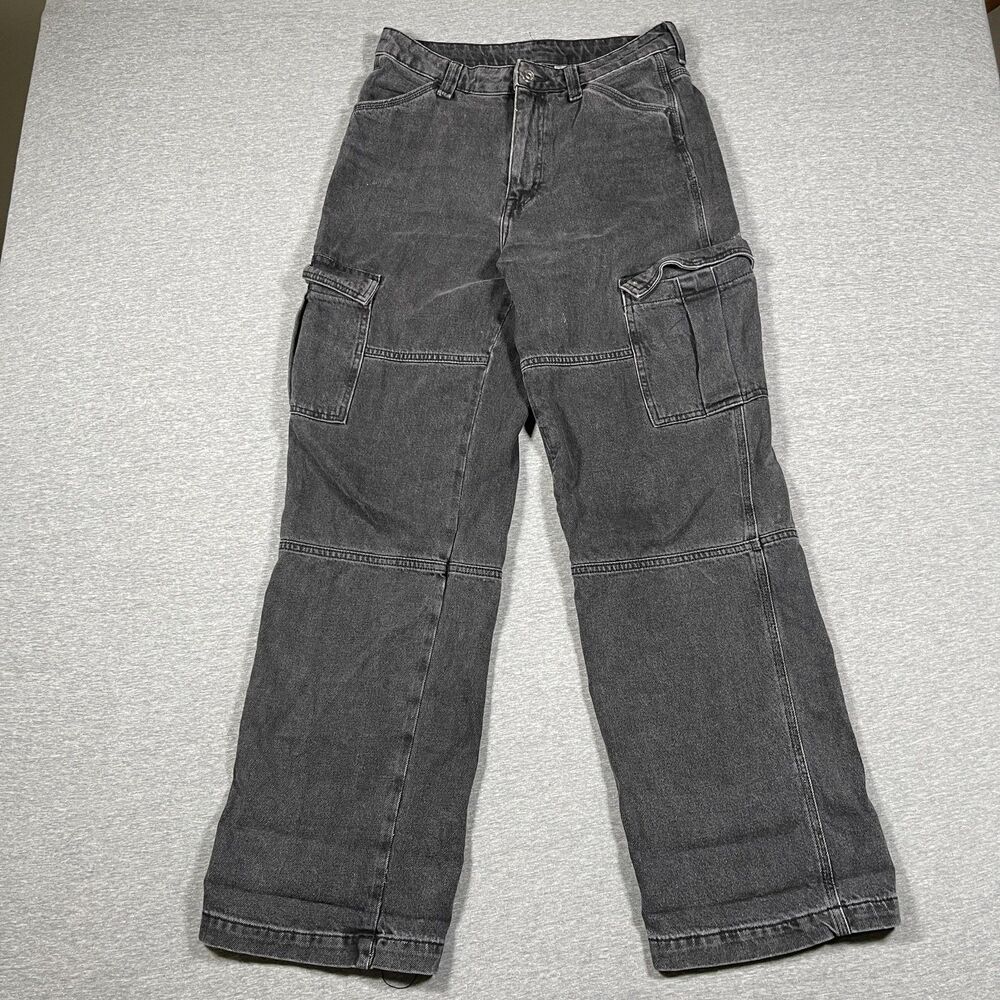 Skater Cargo Pants Womens 6 Gray Denim Relaxed Fit Zip Pockets Casual Y2K